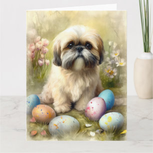 Lhasa Apso-Hund med Påskägg Helgdag Kort