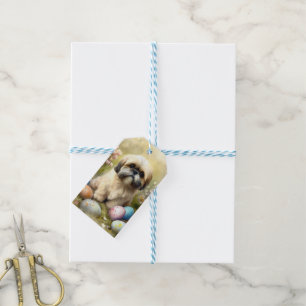 Lhasa Apso-Hund med Påskägg Helgdag Presentetikett