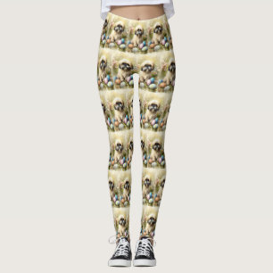 Lhasa Apso Hund med Påskägg Semester Leggings