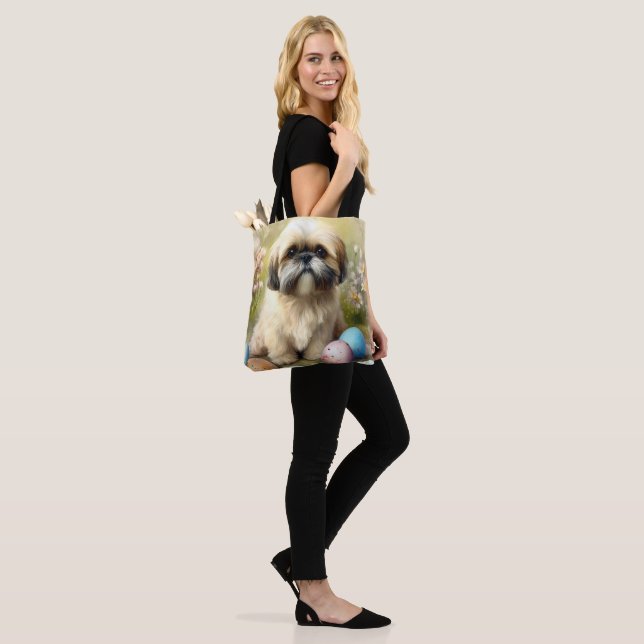 Lhasa Apso Hund med Påskägg Semester  Tygkasse (På modell)