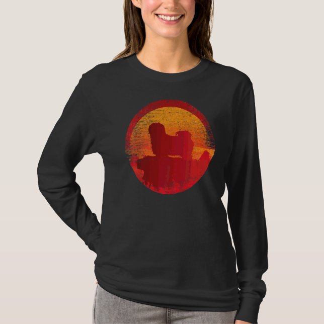 Lhasa Apso Hund Retro Sunset T Shirt (Framsida)