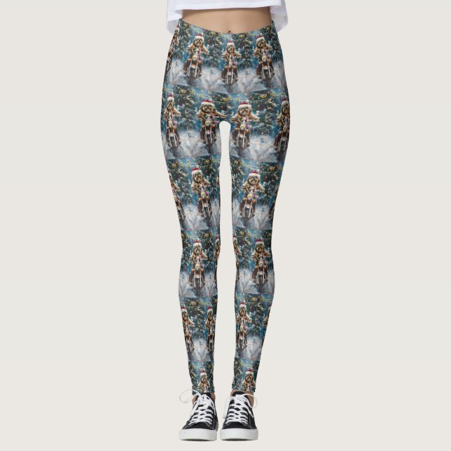Lhasa Apso Hund Ridande Motorcykel Jul Leggings (Framsida)
