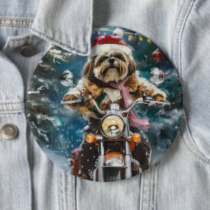 Lhasa Apso Hund Riding Motorcykel jul Knapp