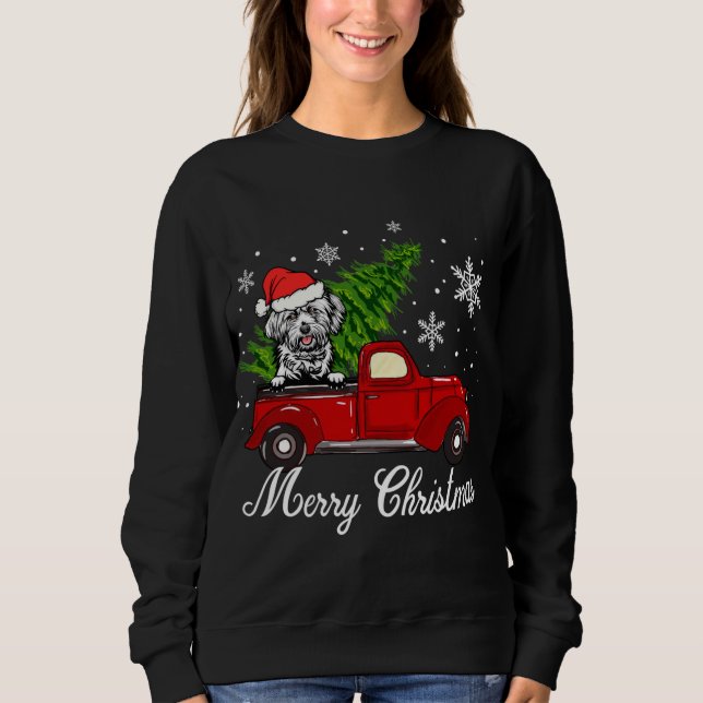 Lhasa Apso Hund Riding Red Lastbil God jul De T Shirt (Framsida)