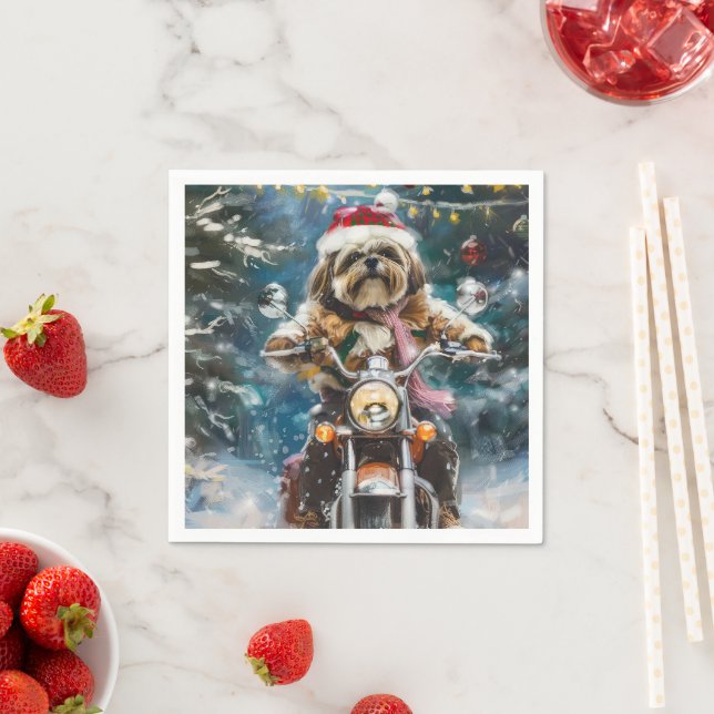 Lhasa Apso Hund Ridning Motorcykel Jul  Pappersservett (Insitu)