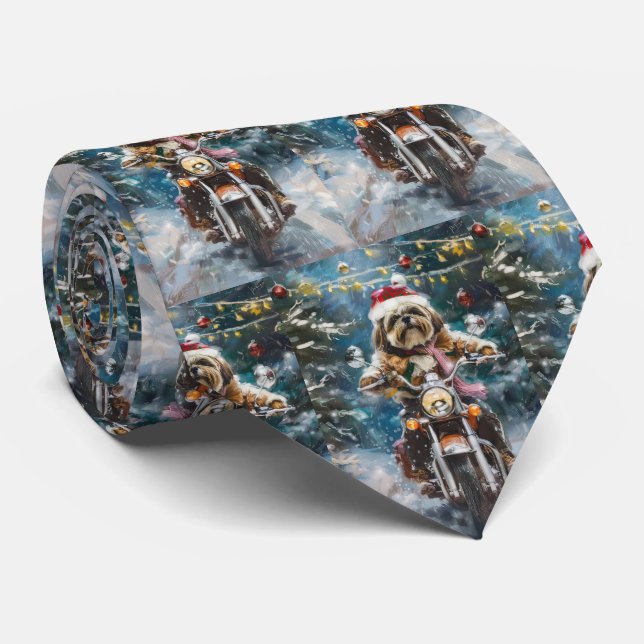 Lhasa Apso Hund Ridning Motorcykel Jul  Slips (Rullad)