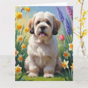 Lhasa Apso Hund Vårblommor Målning Kort