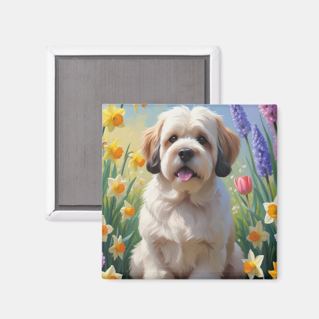 Lhasa Apso Hund Vårblommor Målning  Magnet (Front/Back)
