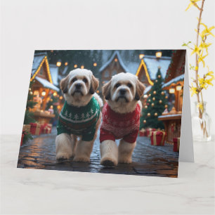 Lhasa Apso Hundar Jul Snö Högtid Kort