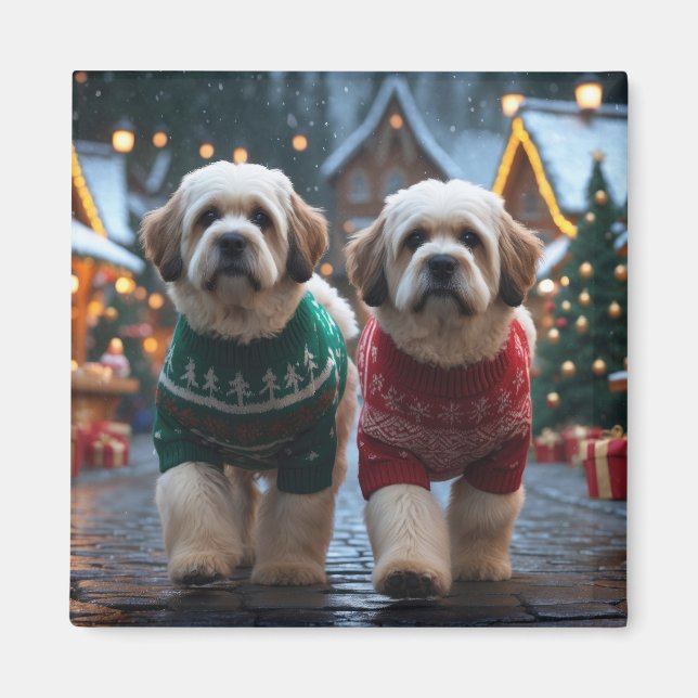 Lhasa Apso Hundar Jul Snö Högtid Magnet (Framsidan)