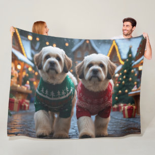 Lhasa Apso Hundar Jul Snö Semester Fleecefilt