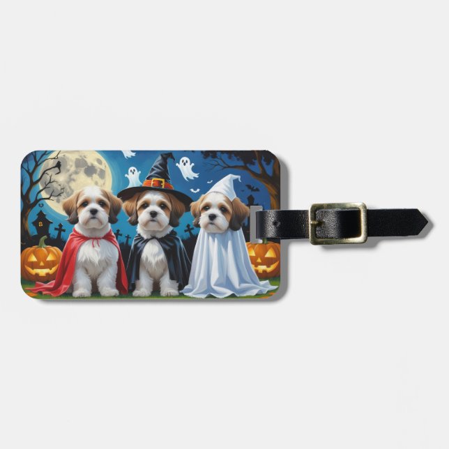 Lhasa Apso Hundar Pumpkin Halloween Funny Bagagebricka (Horisontell Framsida)