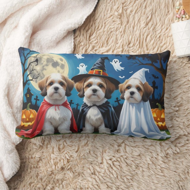Lhasa Apso Hundar Pumpkin Halloween Funny Lumbarkudde (Filt)