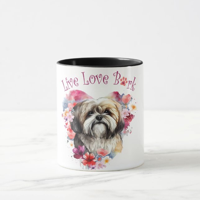 Lhasa Apso Hundmamma Blommig Mugg (Center)