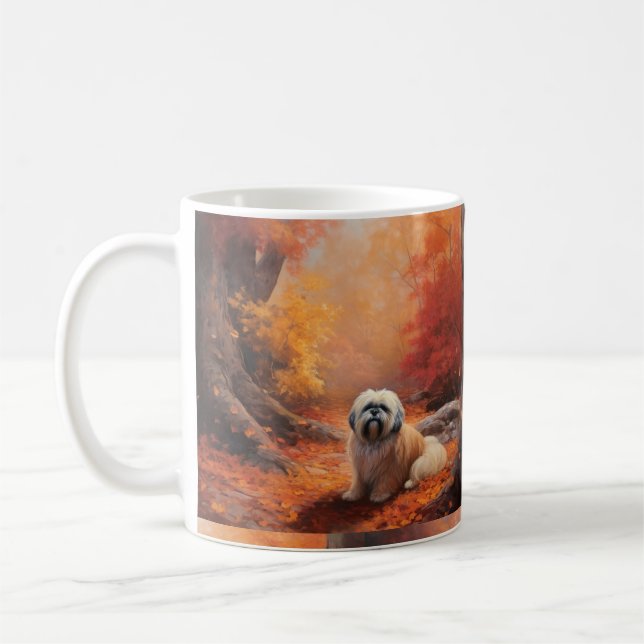 Lhasa Apso i Höst löv Fall Inspire Kaffemugg (Vänster)