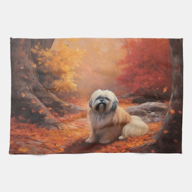 Lhasa Apso i Höst löv Fall Inspire Kökshandduk (Horisontell)