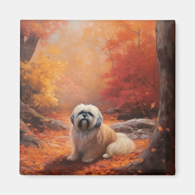 Lhasa Apso i Höst löv Fall Inspire Magnet (Framsidan)