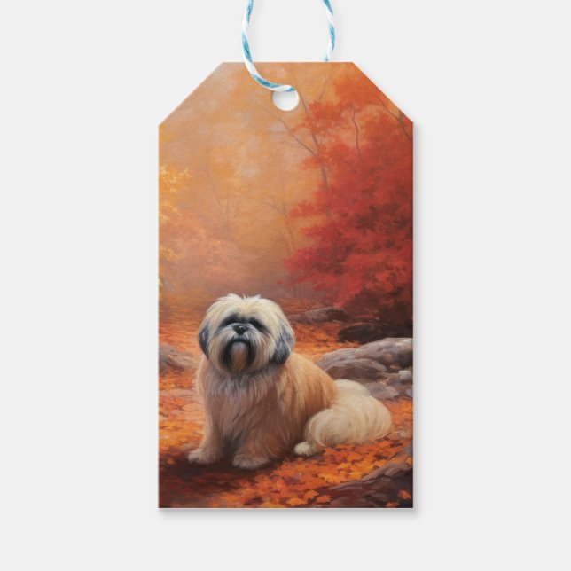 Lhasa Apso i Höst löv Fall Inspire Presentetikett (Framsidan)
