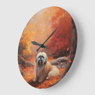 Lhasa Apso i Höst löv Fall Inspire Stor Klocka