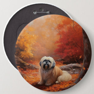 Lhasa Apso i höstlöv Fall Inspire Knapp