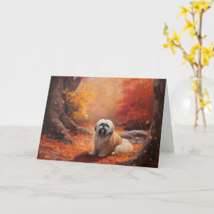 Lhasa Apso i höstlöv Fall Inspire Kort