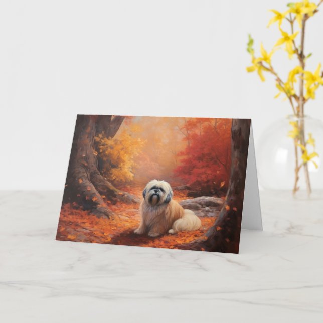 Lhasa Apso i höstlöv Fall Inspire Kort (Gul blomma)