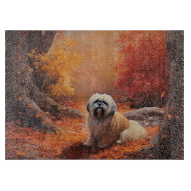 Lhasa Apso i höstlöv Fall Inspirera (Framsidan)