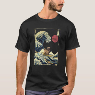 Lhasa Apso Japanese Kanagawa Wave Surf Dog T Shirt