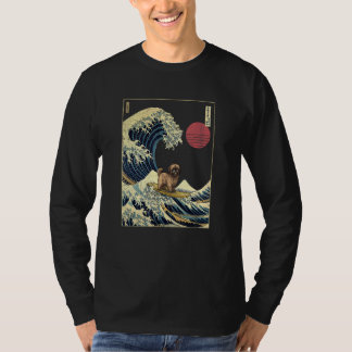 Lhasa Apso Japanese Kanagawa Wave Surf Dog T Shirt