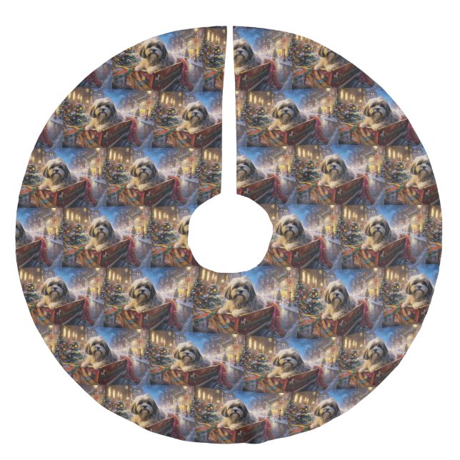 Lhasa Apso jul - högsäsong Julgransmatta Borstad Polyester (Framsidan)