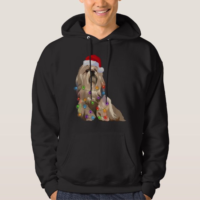 Lhasa Apso jul Ljus Julafton Hund älskare Santa H Hoodie (Framsida)