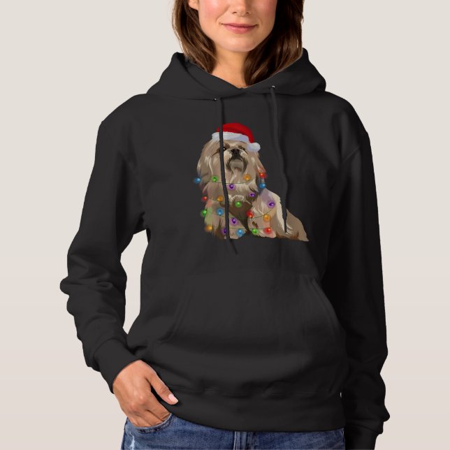 Lhasa Apso jul Ljus Julafton Hund älskare Santa H T Shirt (Framsida)