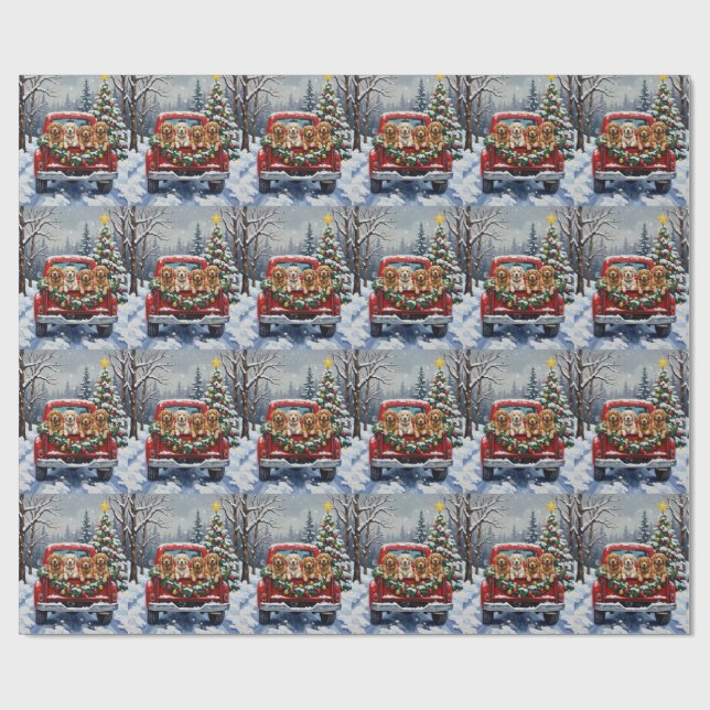Lhasa Apso jul röd lastbil semester Presentpapper (Platt)