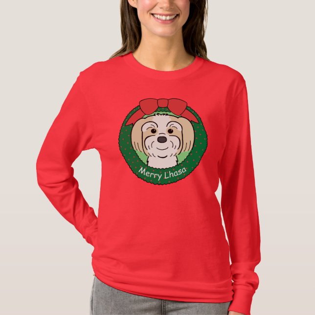 Lhasa Apso jul T-shirt (Framsida)