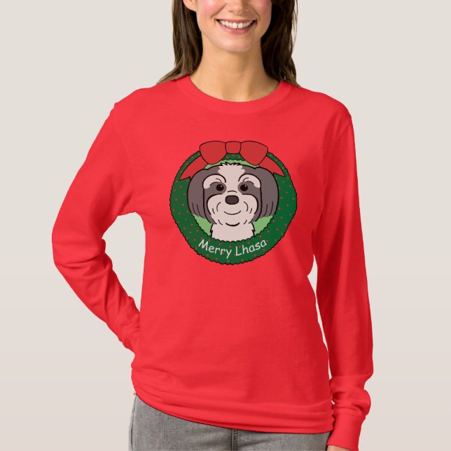 Lhasa Apso jul T-shirt (Framsida)