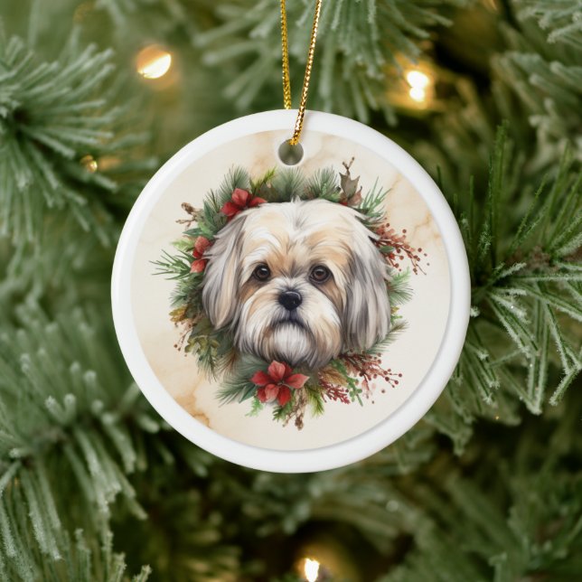 Lhasa Apso jul Utandning Festive Valp Julgransprydnad Keramik (Träd)