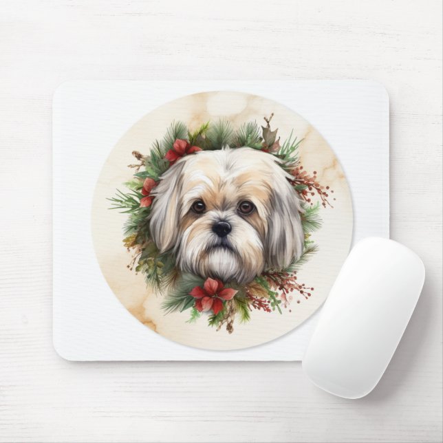 Lhasa Apso jul Utandning Festive Valp Musmatta (Med mus)