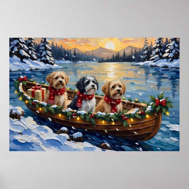 Lhasa Apso julbåt semester Poster (Framsidan)