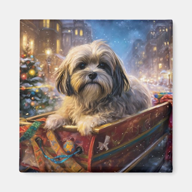Lhasa Apso Julfirande Säsong Magnet (Framsidan)