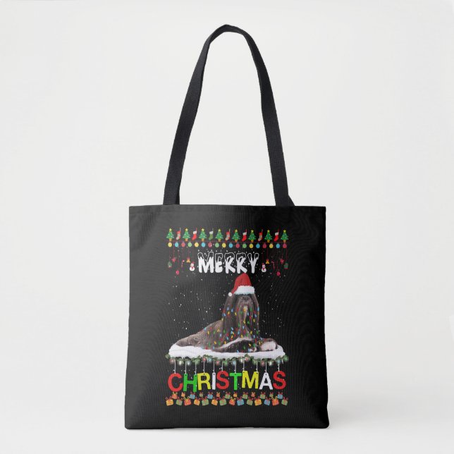 Lhasa Apso Julgran Light Pajama Julafton Hund Tygkasse (Framsida)