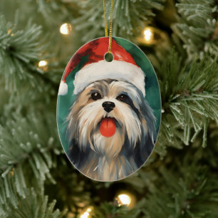 Lhasa Apso-julpensel som målar teckningar Julgransprydnad Keramik