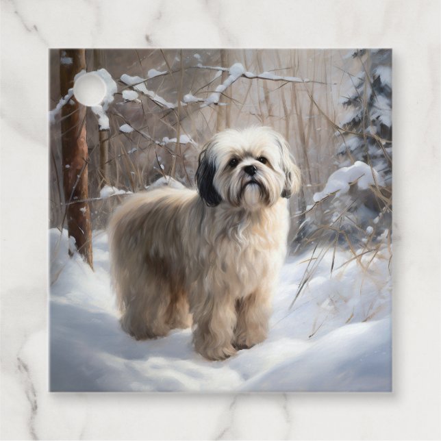 Lhasa Apso Låt det snö jul  Gåvor Etiketter (Framsida)