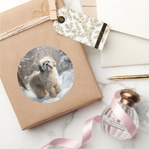 Lhasa Apso Låt det snö jul Runt Klistermärke