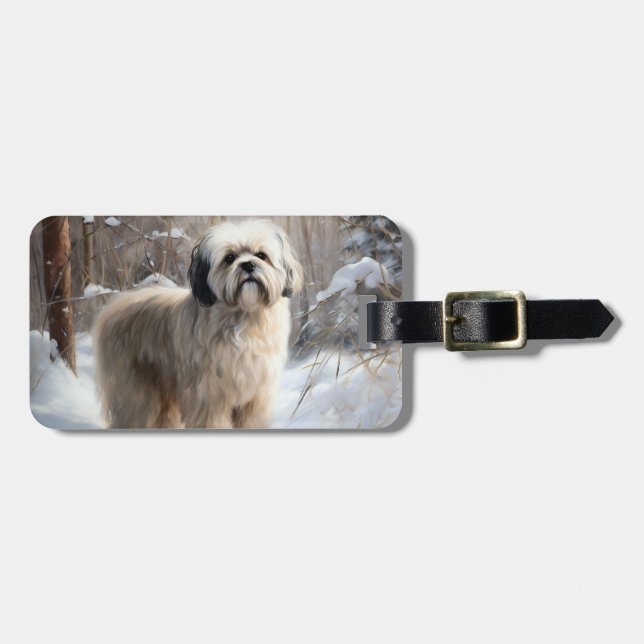 Lhasa Apso Låt det snöa jul Bagagebricka (Horisontell Framsida)