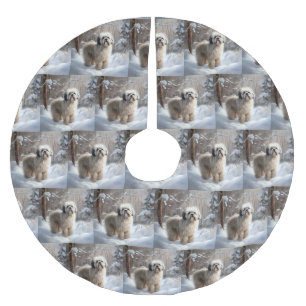 Lhasa Apso Låt det snöa jul Julgransmatta Borstad Polyester