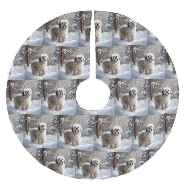 Lhasa Apso Låt det snöa jul Julgransmatta Borstad Polyester (Framsidan)