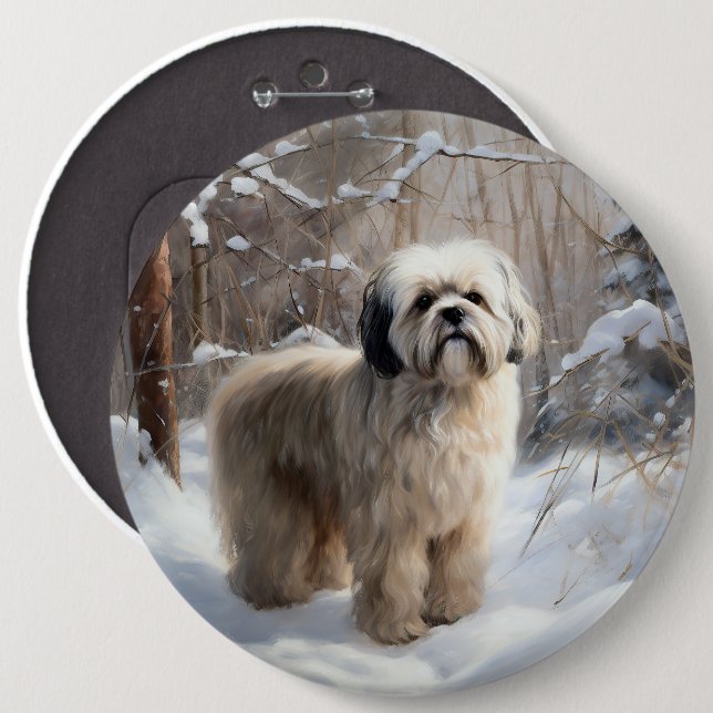 Lhasa Apso Låt det snöa jul Knapp (Framsida & baksida)