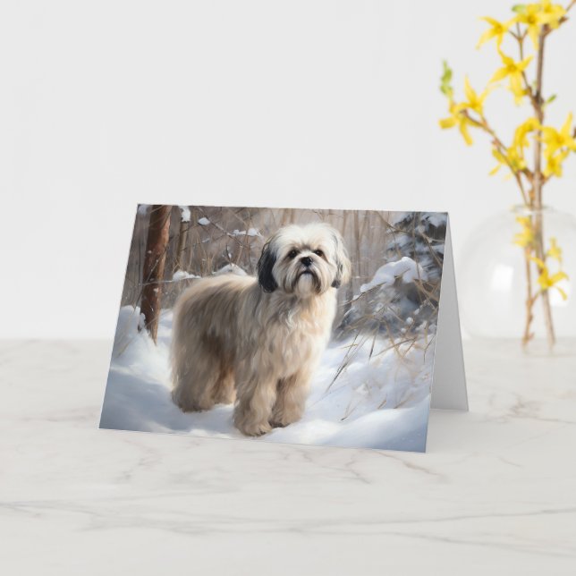 Lhasa Apso Låt det snöa jul Kort (Gul blomma)