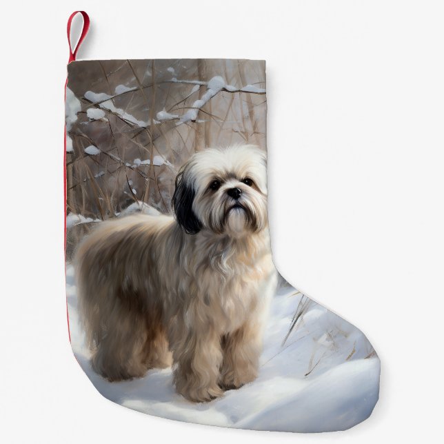 Lhasa Apso Låt det snöa jul Liten Julstrumpa (Framsidan)