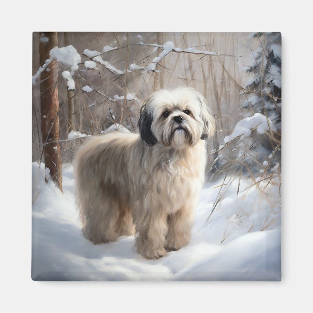 Lhasa Apso Låt det snöa jul Magnet (Framsidan)
